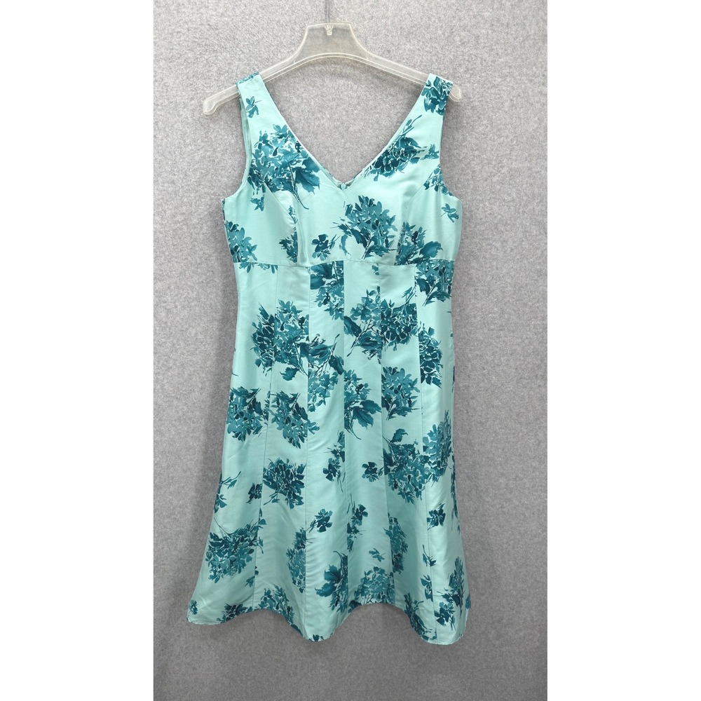 Ann Taylor Dress Womens 6 Mint Green Floral Silk Fit & Flare Sleeveless V-Neck